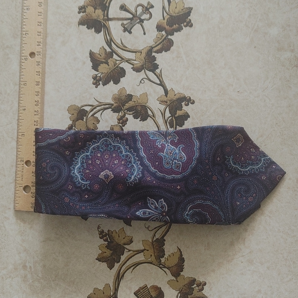 Men's silk tie. Black background multi color paisley. Robert Talbott